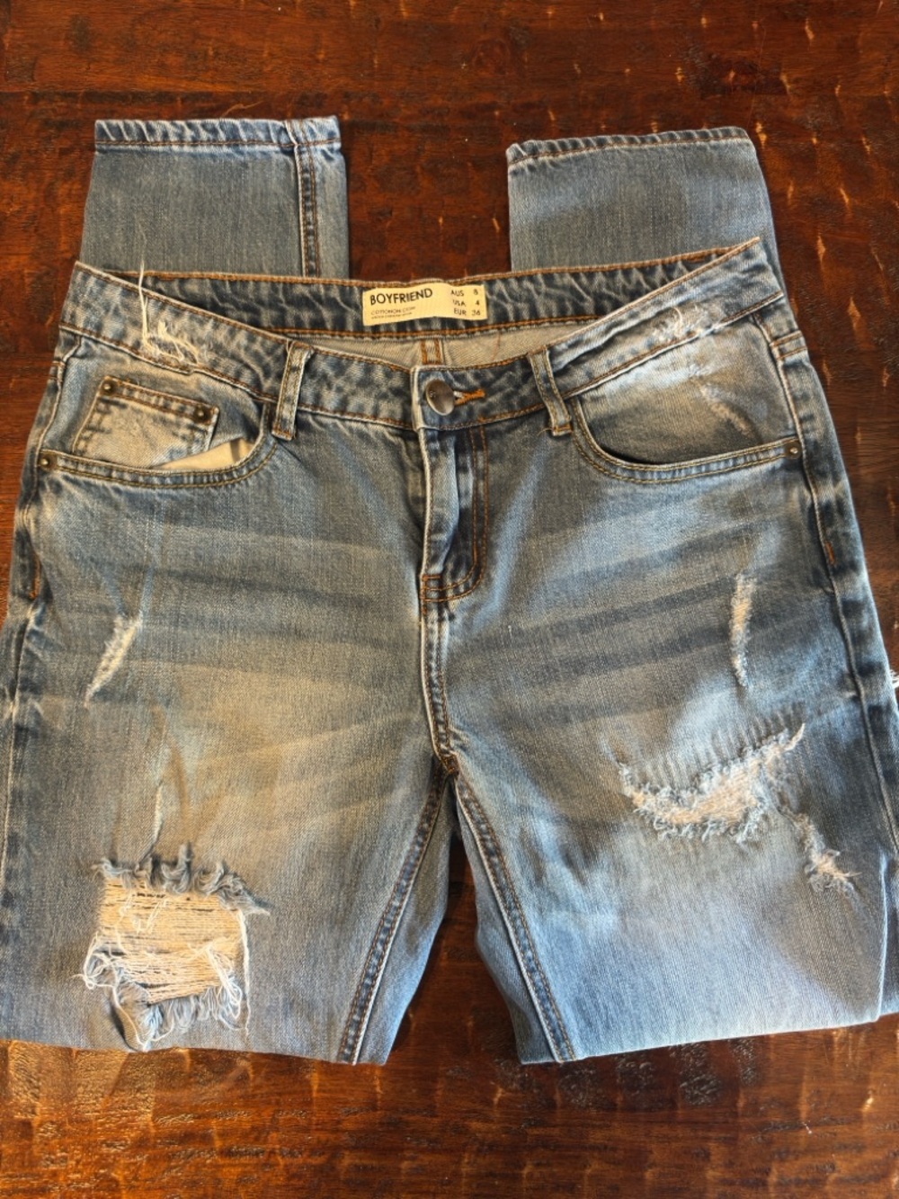 Cotton On Boyfriend Jeans - Light Blue Distressed
